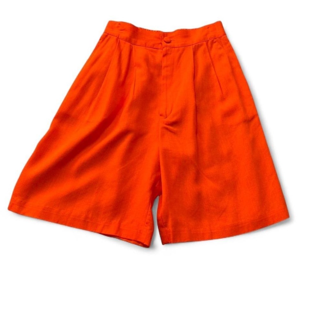 Vintage 90s Ellen Figg‎ Vibrant Orange High Waisted Pleated Shorts, Women's Sz 6